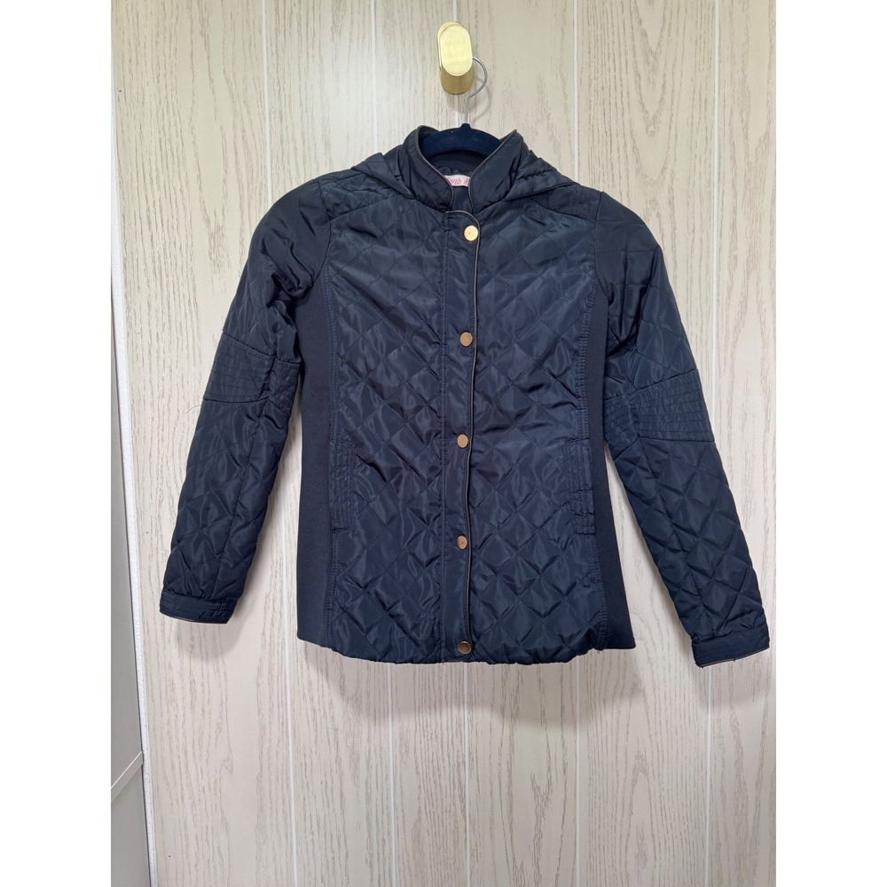 Kids Navy Blue Quilted Hooded Puffer Jacket Size L 12 Fall Jacket